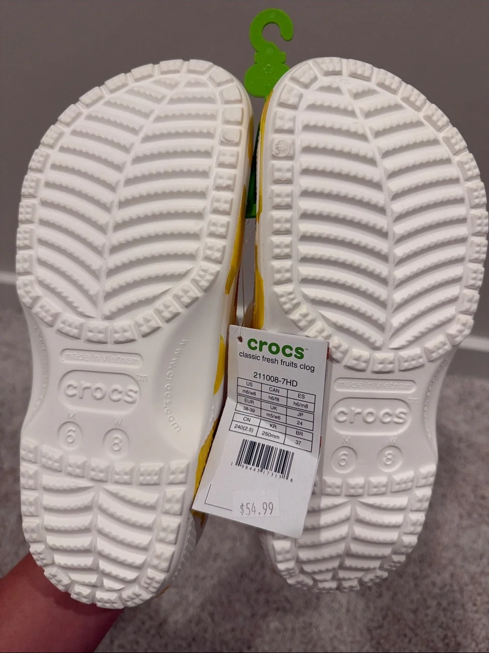 CROCS White Clogs with Yellow Banana Print size Men 6 Woman 8